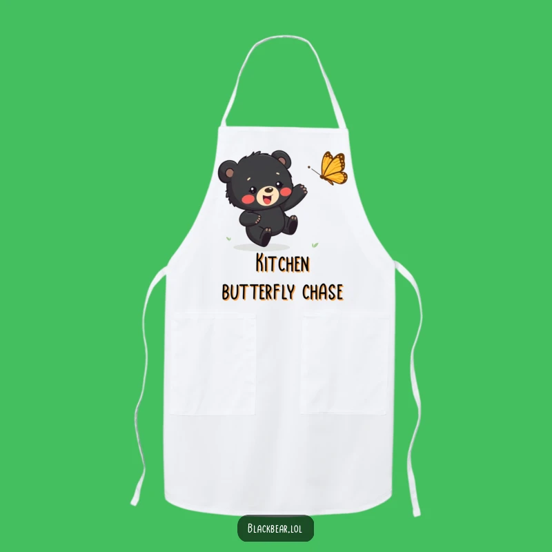 Funny Bear Cub Apron - Happy Butterfly Chase Kitchen Wear, Perfect Funny Gift