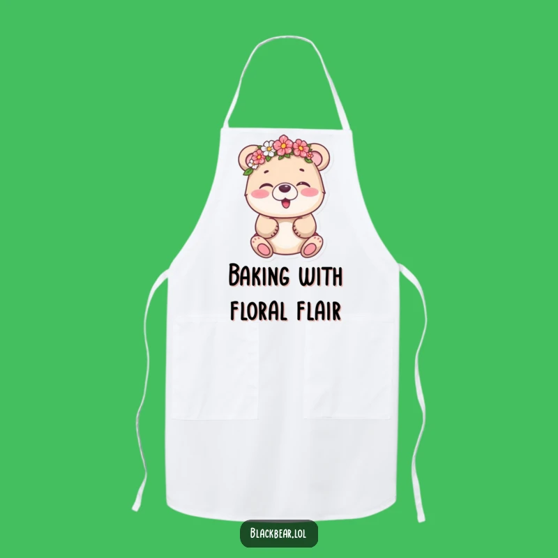 Funny Bear Cub Flower Crown Apron - Chef's Giggling Character Kitchenware