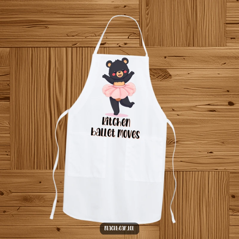 Funny Apron: Black bear cub in a tutu, performing a joyful twirl while donned in a chef's apron.