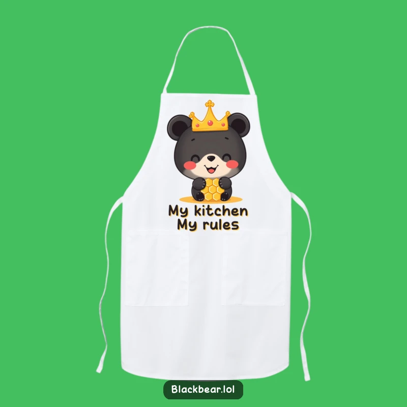 Funny Black Bear Cub Crown Honeycomb Apron - Royal Chef Kitchen Gift