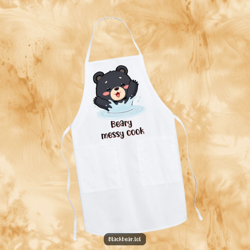 Funny Apron: A black bear enthusiastically splashes in a puddle, ready for some messy, fun cooking.