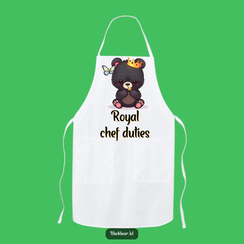 Funny Royal Bear Cub Apron - Playful Crowned Chef Cub Butterfly Design, Gift