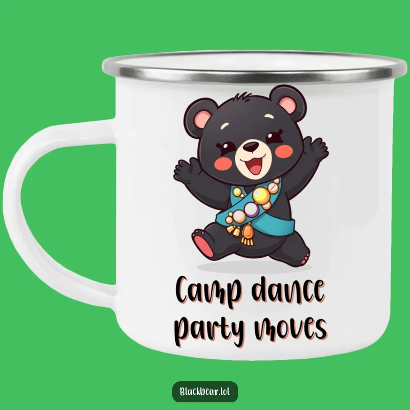 Funny Dancing Bear Cub Sash Camping Mug - Silly Outdoor Gift
