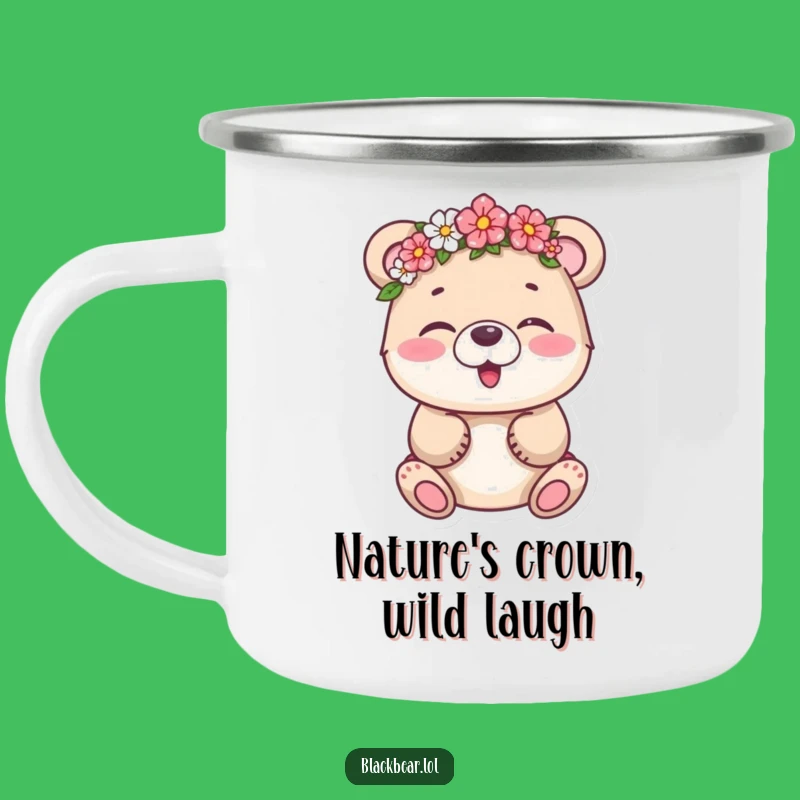 Funny Bear Cub Flower Crown Camping Mug - Adventure Giggles