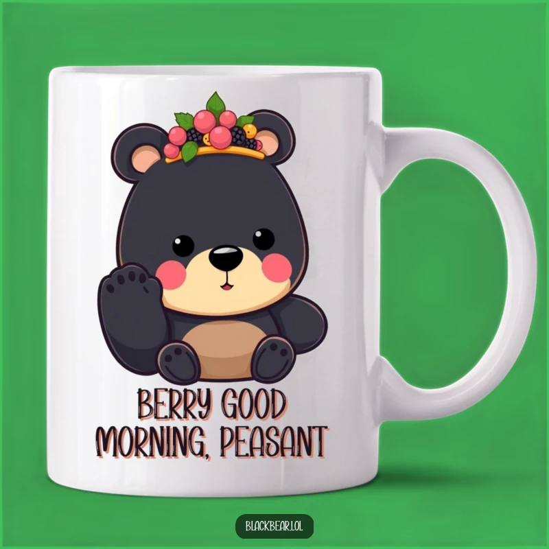 Funny Bear King Mug: Regal Berry Crown Offering Paw, Perfect Humorous Gift