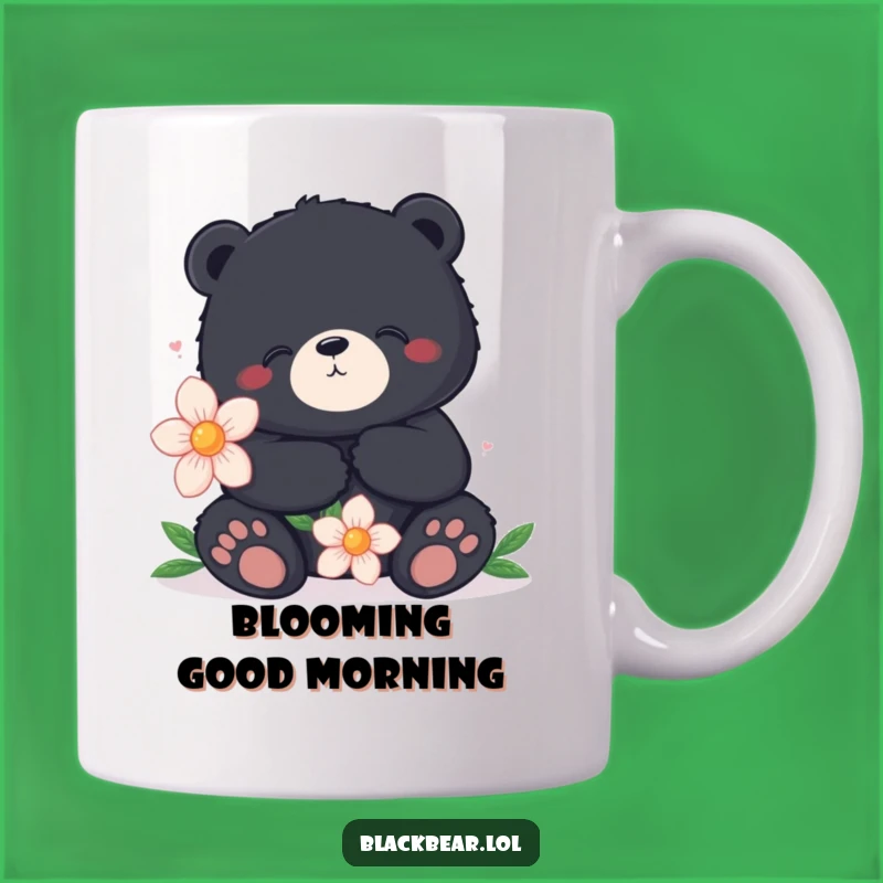 Funny Content Bear Flower Mug - Cozy Bear Holding Bloom, Perfect Funny Gift