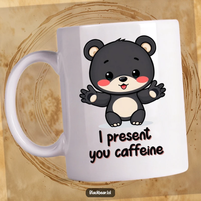 Funny Award Bear Cub Mug: Cub presents award with outstretched paws, symbolizing achievement and celebration in a cute, humorous way.