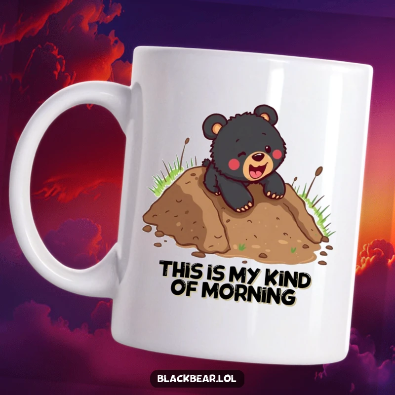 Funny black bear cub sliding headfirst down a muddy hill, showcasing pure playful joy and a splash of mess.