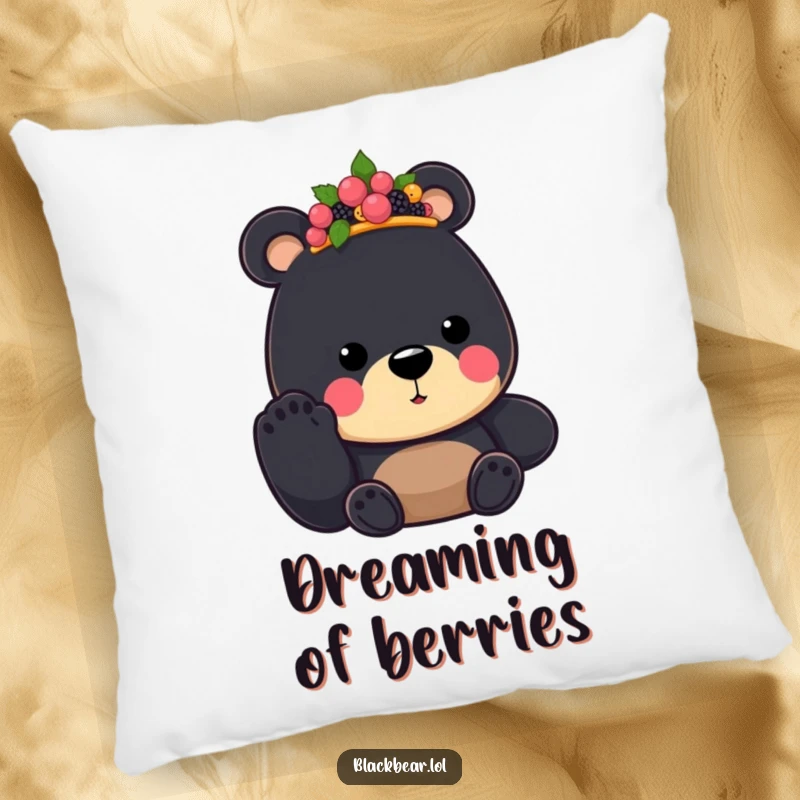 Funny Black Bear King Pillow featuring a berry crown and an offering paw, offering comfort and a humorous royal touch.