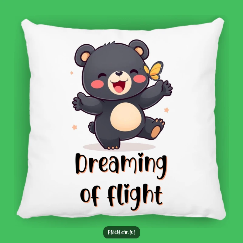 Funny Bear Cub Dance Pillow: Cozy Black Bear Cub and Butterfly Cushion, a Snuggly Funny Gift!