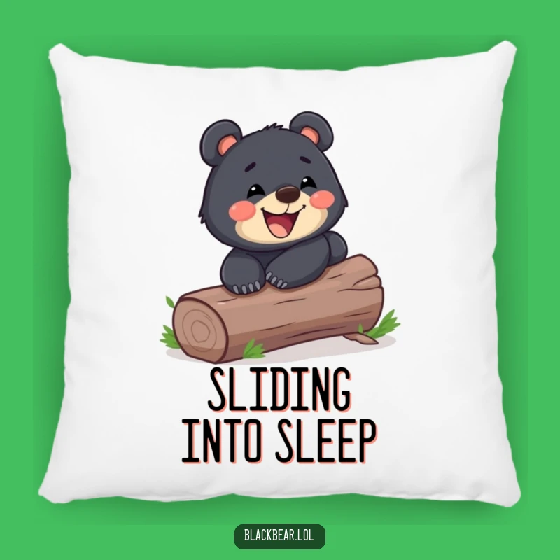 Funny Playful Bear Cub Log Slide Pillow - Cozy Grinning Forest Accent