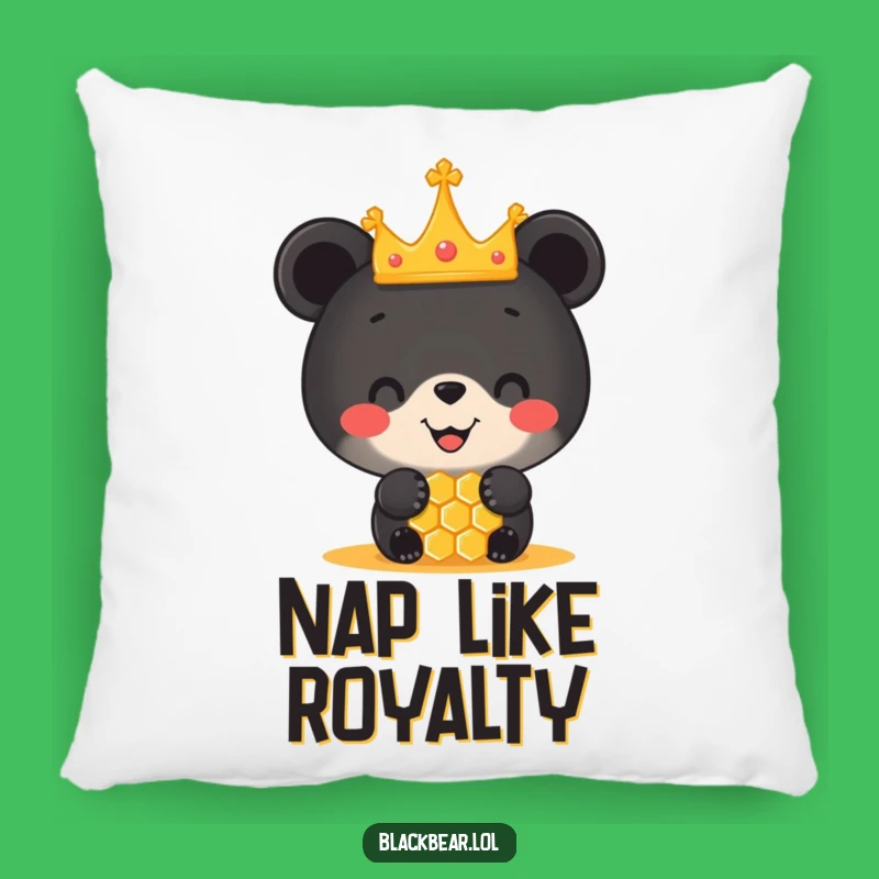 Funny Black Bear Cub Crown Honeycomb Pillow - Cozy Royal Accent Cushion Gift