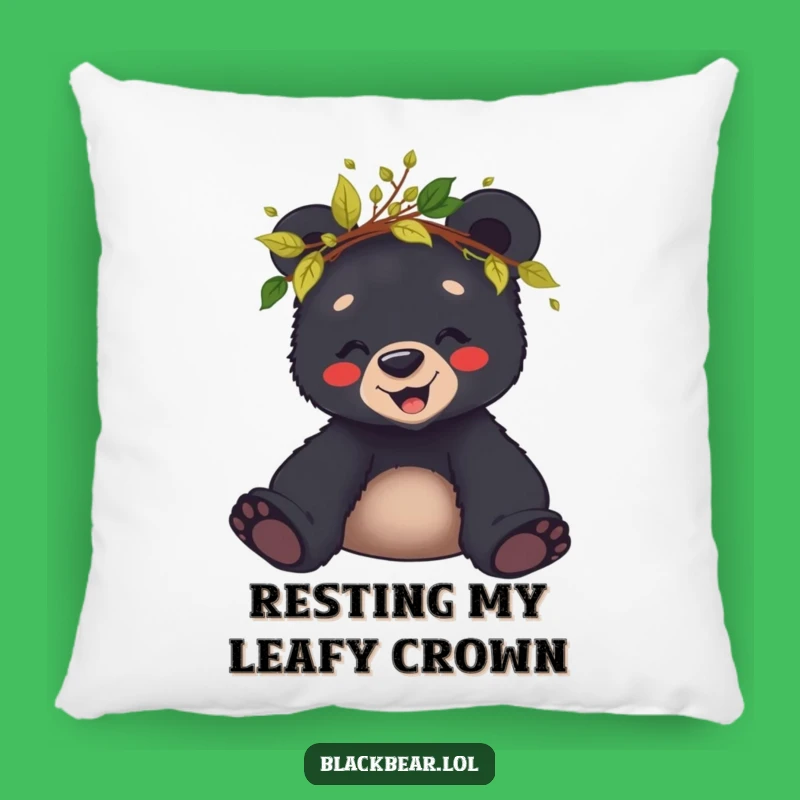 Funny Giggling Bear Cub Leaf Crown Pillow - Cozy Woodland Accent Gift