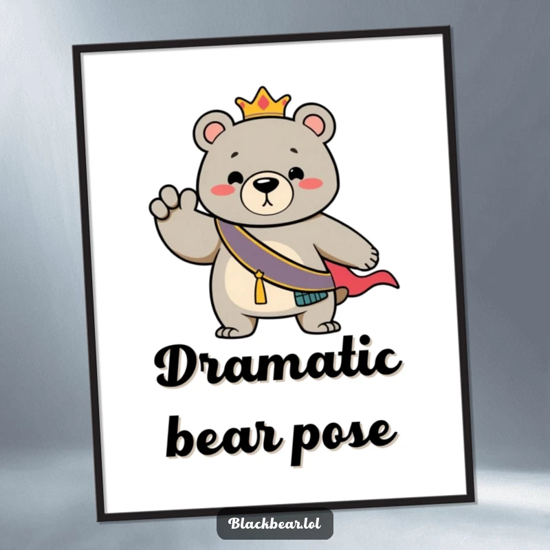 Funny Digital Art: Bear wearing a regal sash, striking a powerful and dramatic pose for a photo.