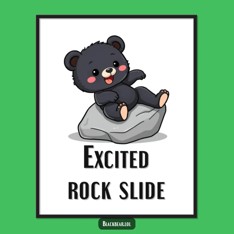 Funny Bear Cub Sliding Digital Print: Adventure Art, Hilarious Thrill Seeking Decor