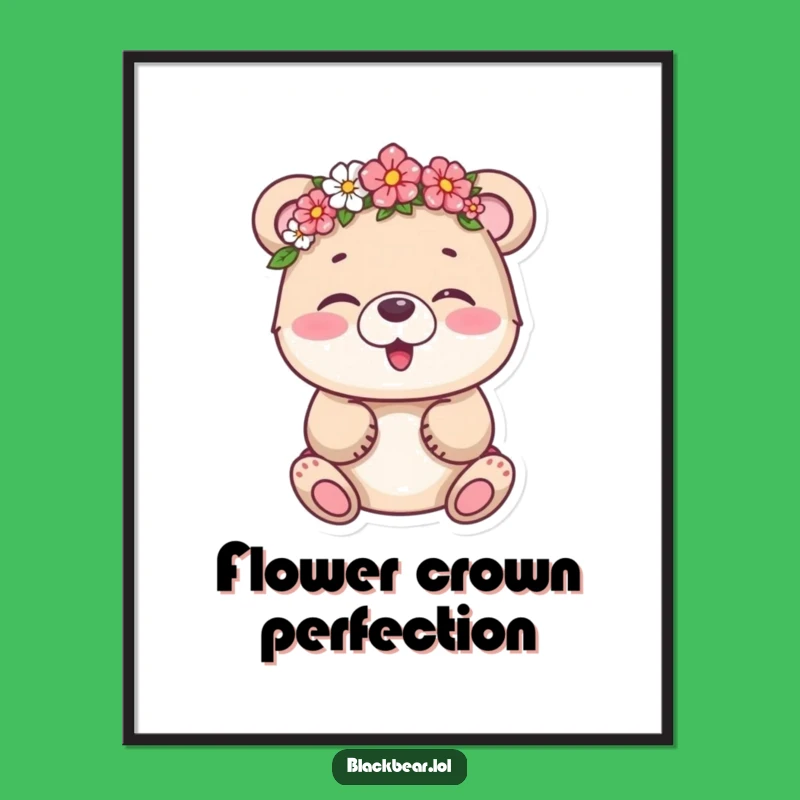 Funny Bear Cub Flower Crown Digital Art - Instant Giggling Character Download