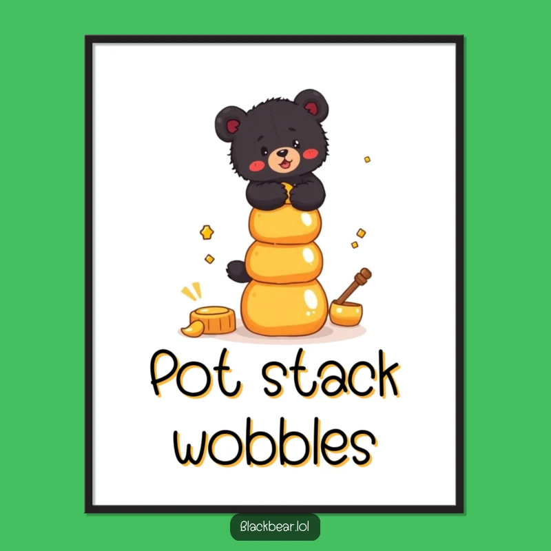 Funny Bear Cub Honey Digital Print: Balancing Art, Hilarious Sweet Wall Decor