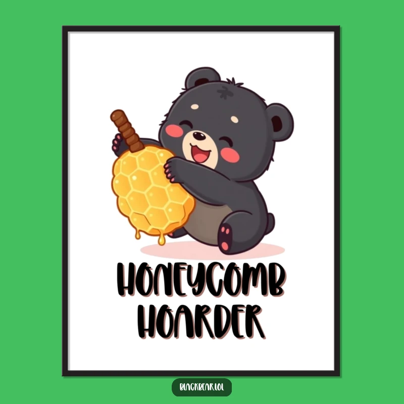 Funny Bear Cub Honeycomb Digital Art - Instant Sweet Download