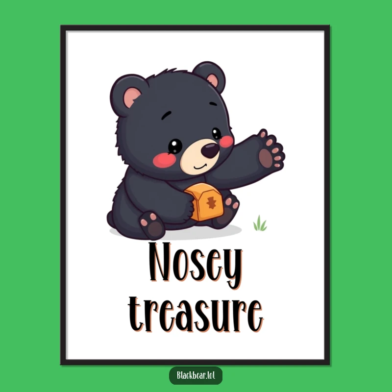 Funny Bear Cub Treasure Digital Art: High-Res Adorable Balance Print, Instant Humorous Decor