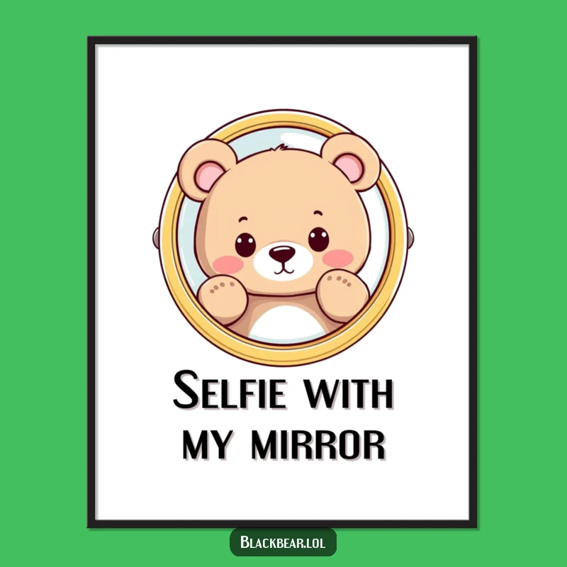 Funny Bear Mirror Peeking Digital Art - Instant Curious Character Download