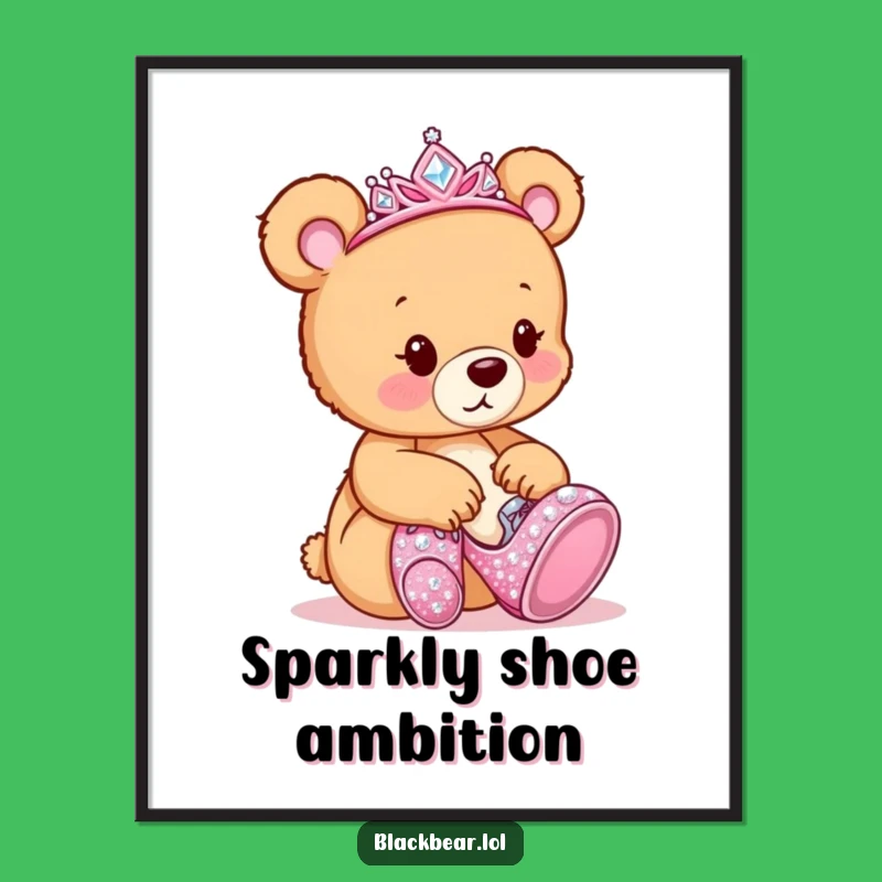 Funny Bear Tiara Shoes Digital Art: Cub's Dreamy Style, Instant Funny Gift