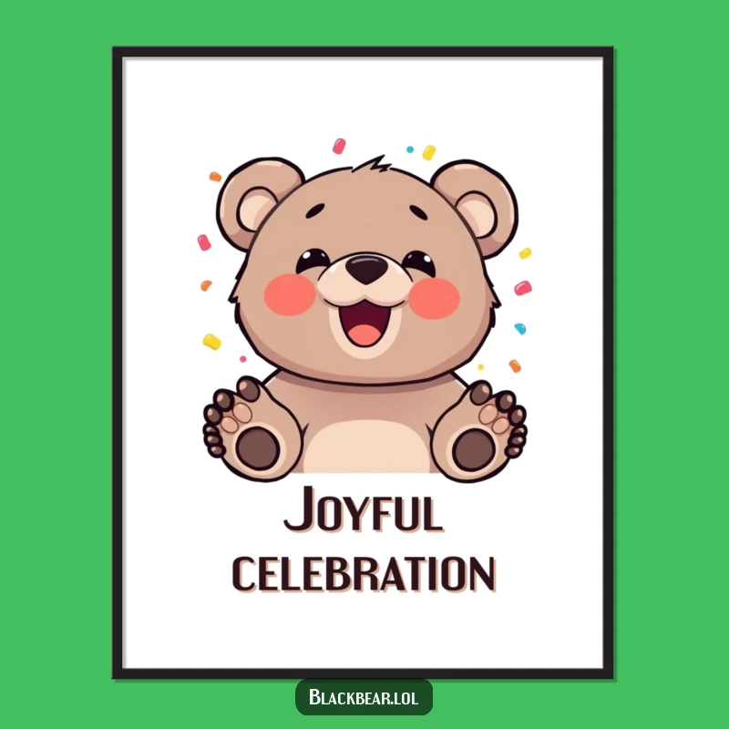Funny Happy Bear Confetti Digital Art - Instant Celebration Download