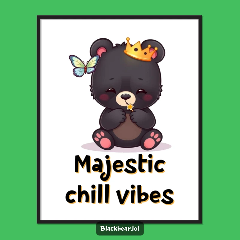 Funny Royal Bear Cub Digital Art - Crowned Cub Butterfly Poster, Instant Gift