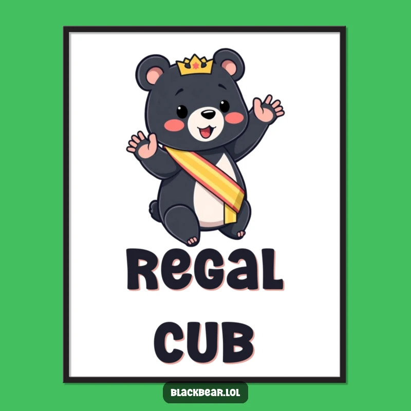 Funny Royal Bear Cub Digital Art: Printable Regal Wall Decor Gift
