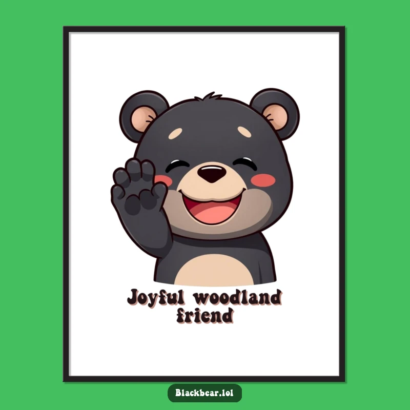 Funny Black Bear Digital Art: Grinning Bear Waves, Instant Cheerful Wall Decor Gift