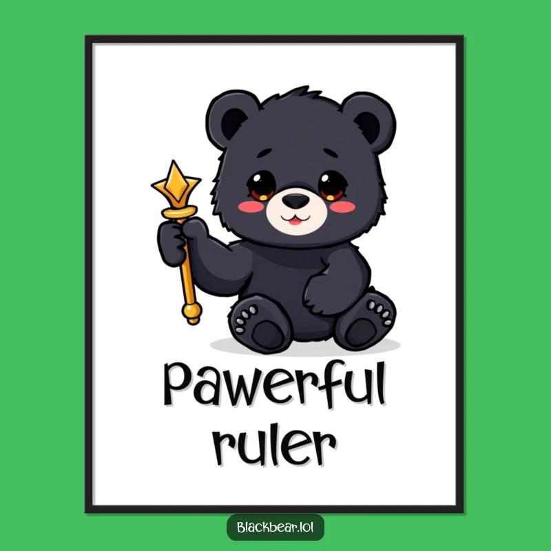 Funny Bear Cub Scepter Digital Art: Printable Regal Wall Decor Gift