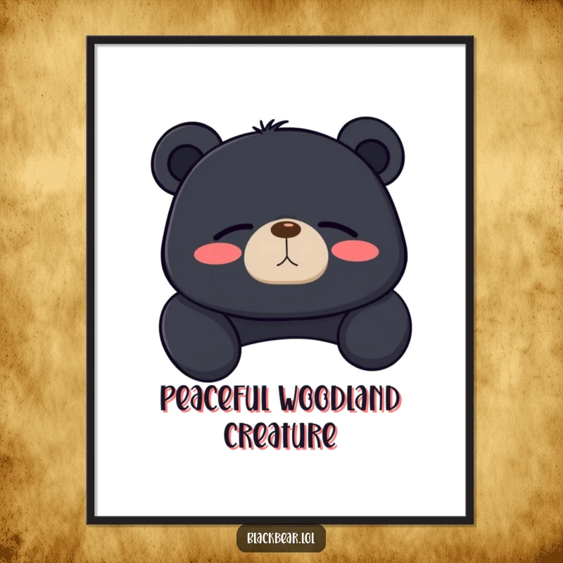 Funny black bear digital art print of a bear lounging, sighing contentedly with closed eyes, radiating serenity.