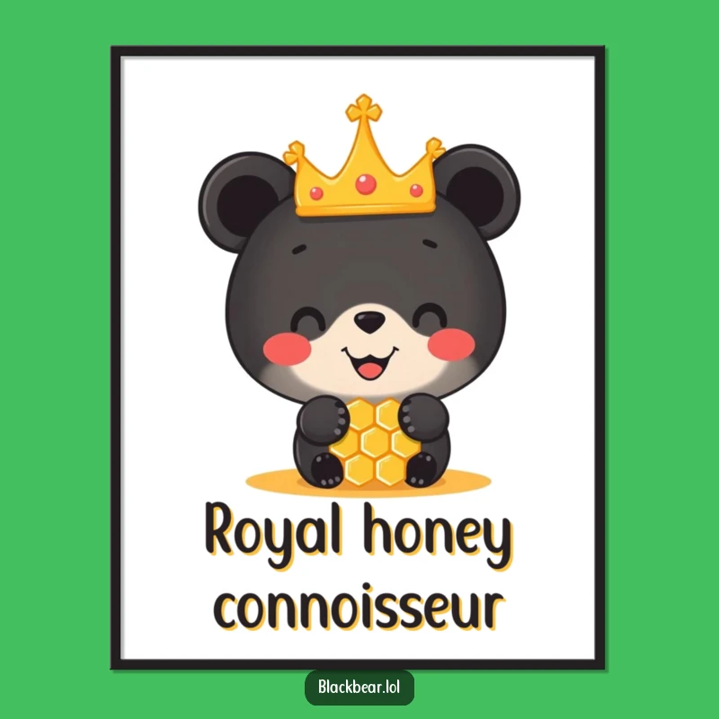 Funny Black Bear Cub Crown Honeycomb Digital Art - Royal Animal Print Gift