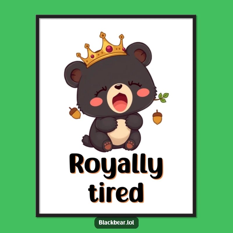Funny Sleepy Bear Cub Crown Digital Art - Instant Royal Download