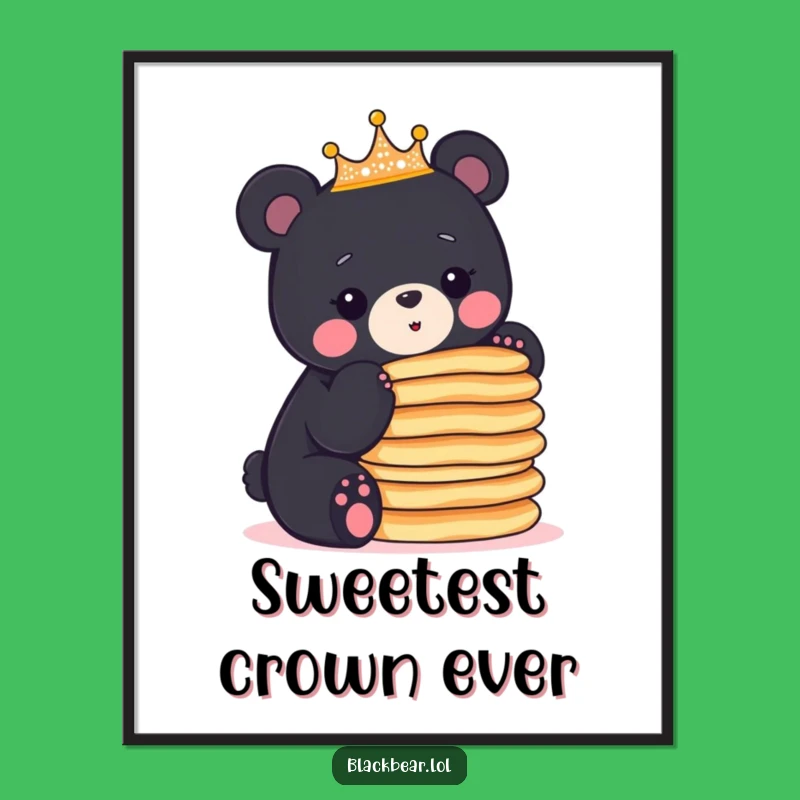 Funny Bear Cub Crown Pancake Digital Art Print - Instant Breakfast Joy