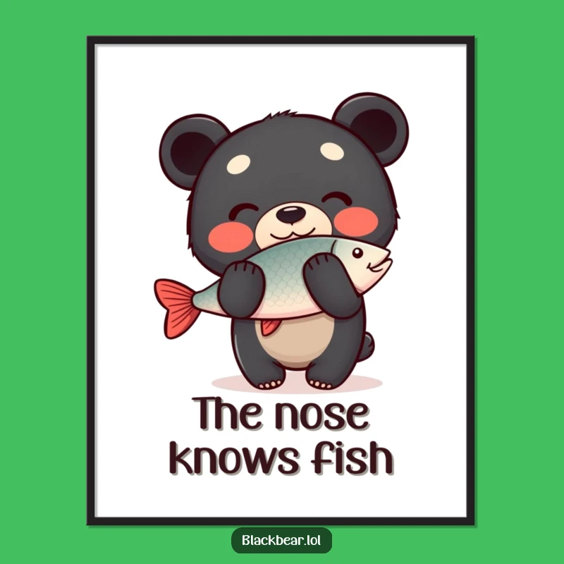 Funny Digital Art: Bear Cub Fish Balance, Instant Humorous Decor Present!