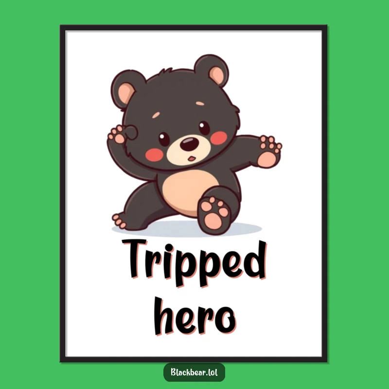 Funny Heroic Bear Cub Digital Art: High-Res Epic Fail Pose Print, Instant Humorous Decor