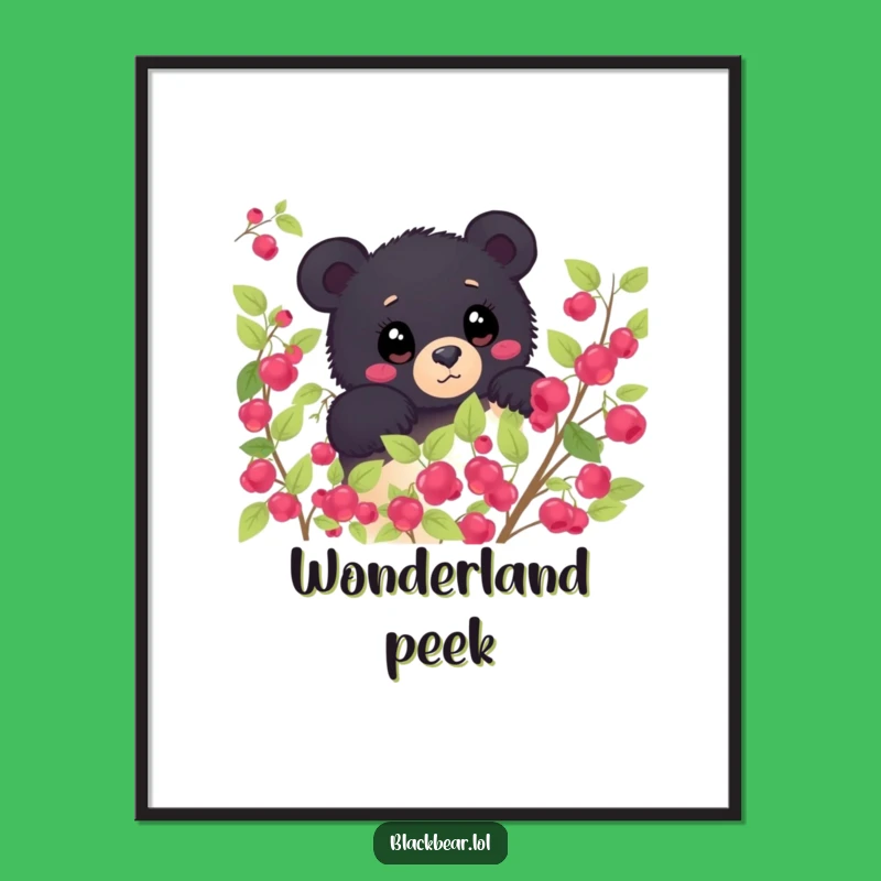 Funny Shy Bear Berry Bush Digital Art - Instant Curious Download