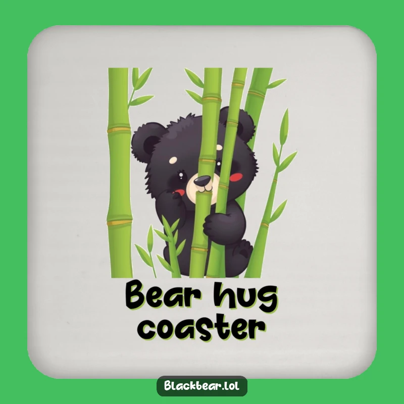 Funny Black Bear Cub Bamboo Peek Coaster: Protect Surfaces with Humor