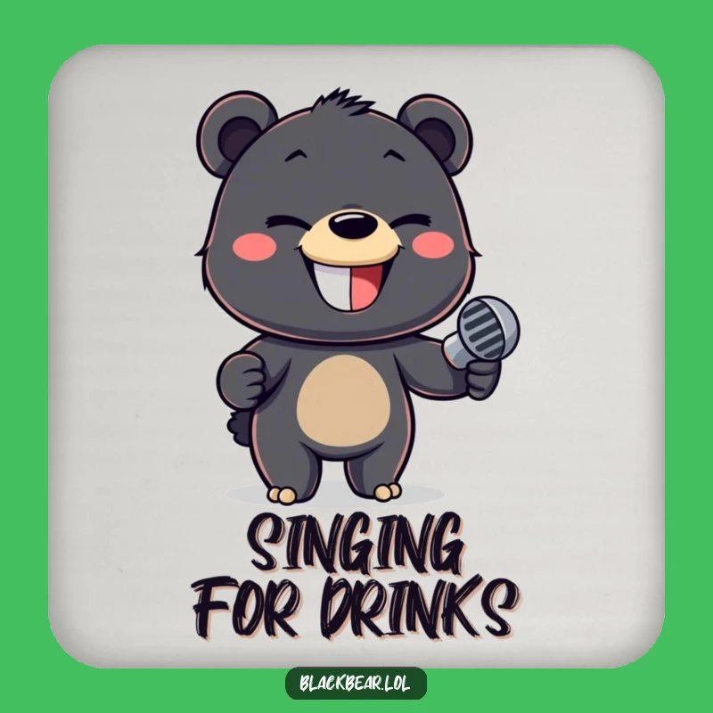 Funny Bear Cub Mic Coasters: Protect Your Table with Rock 'n' Roll!
