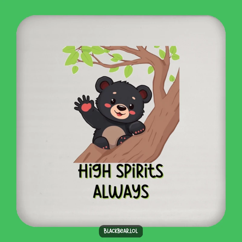 Funny Bear Cub Waving Coaster - Protect Surfaces with Cheerful Art Gift