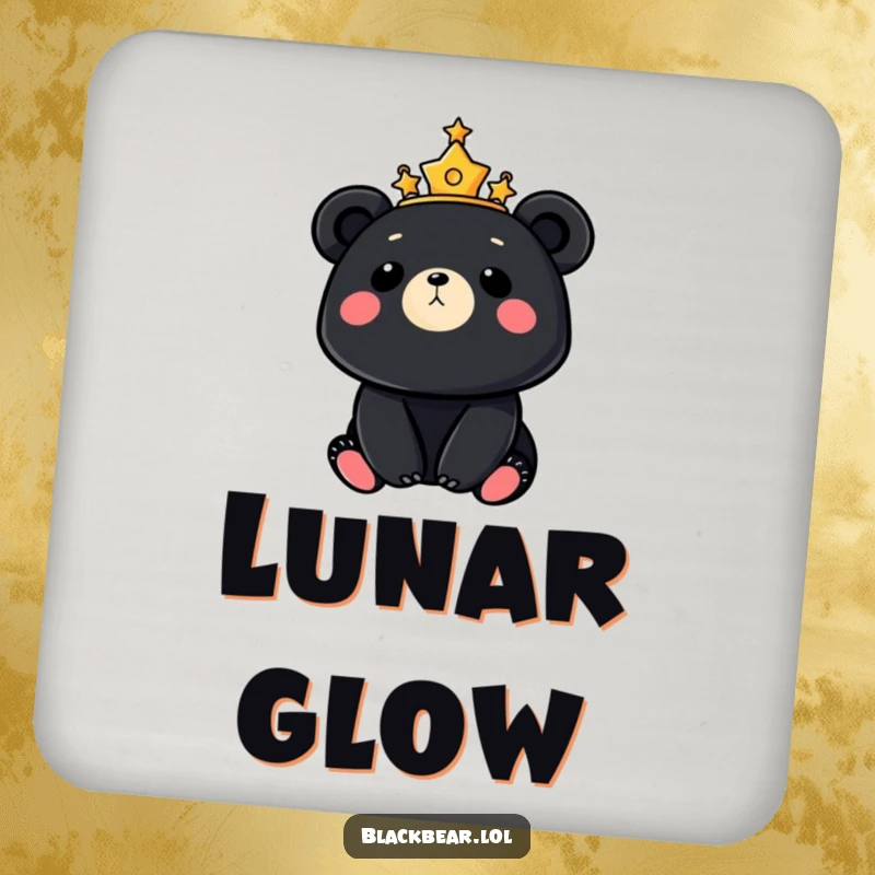 Elegant drink coaster featuring a black bear with a crown of stars gazing at the moon, adding celestial charm and surface protection.