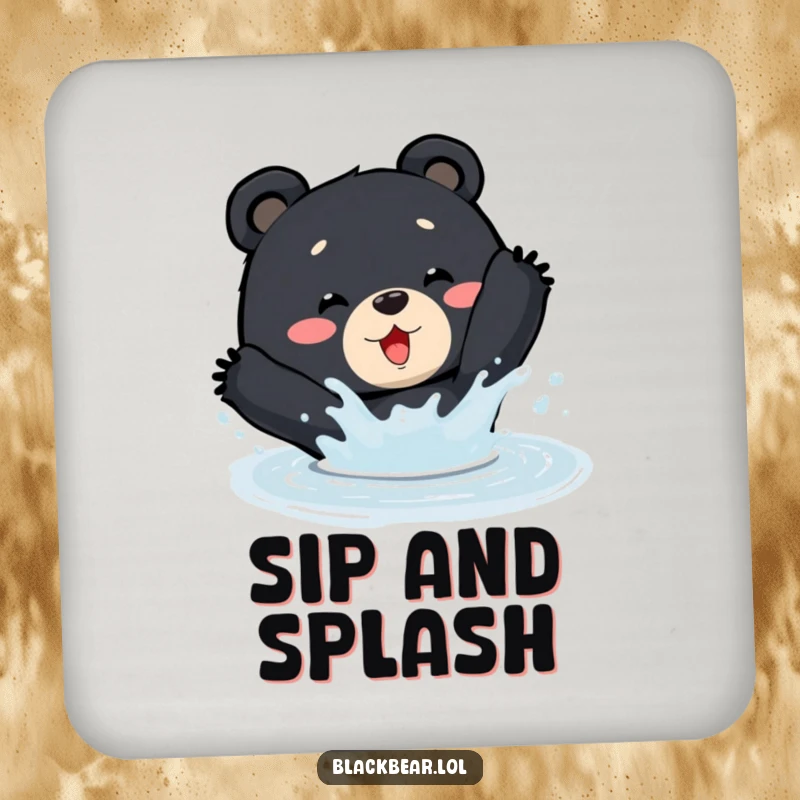 Funny Coaster: A black bear enthusiastically splashes in a puddle, adding playful charm to drink setups.