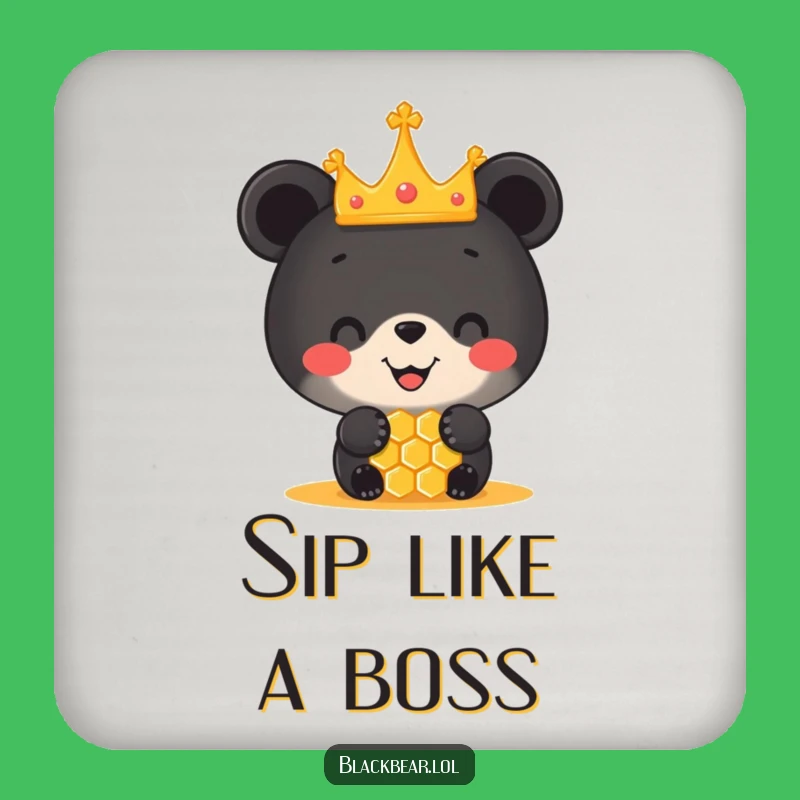 Funny Black Bear Cub Crown Honeycomb Coaster - Royal Table Protector Gift