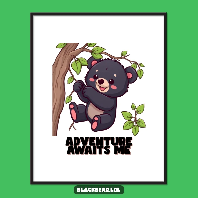 Funny Bear Cub Vine Poster: Playful Cub Tugging, Whimsical Wall Art Gift