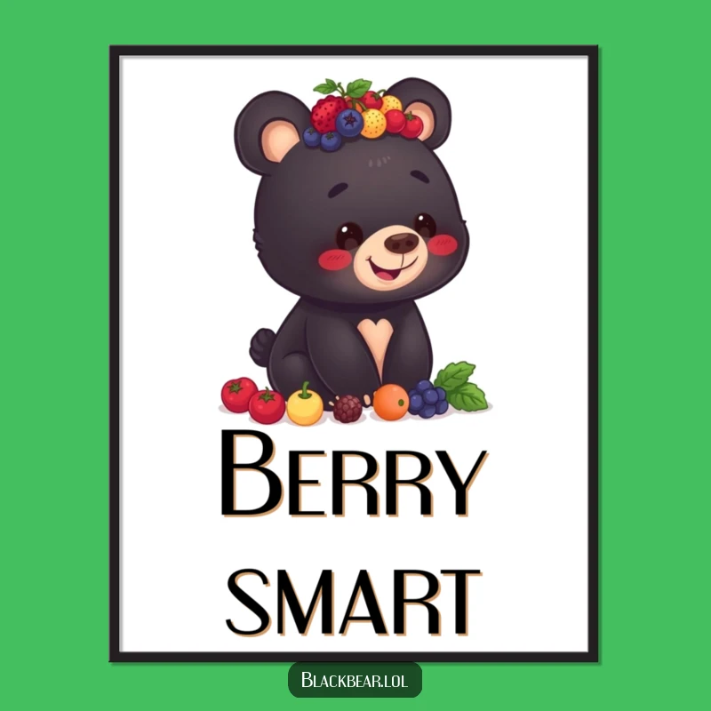 Funny Berry Bear Cub Poster - Balancing Berries Art, Humorous Decor Gift