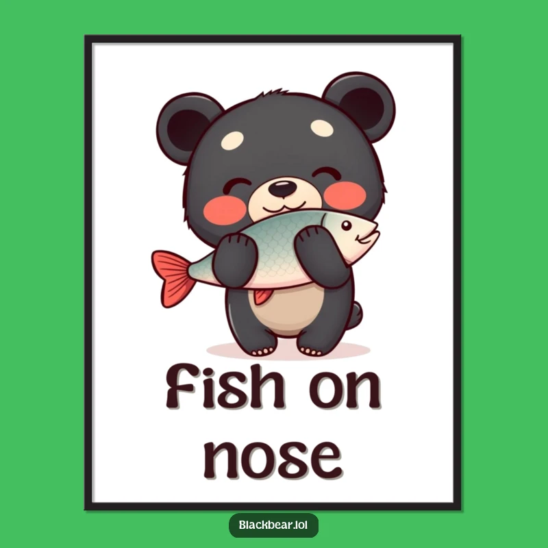 Funny Poster: Bear Cub Balancing Fish, Hilarious Wall Art Present!