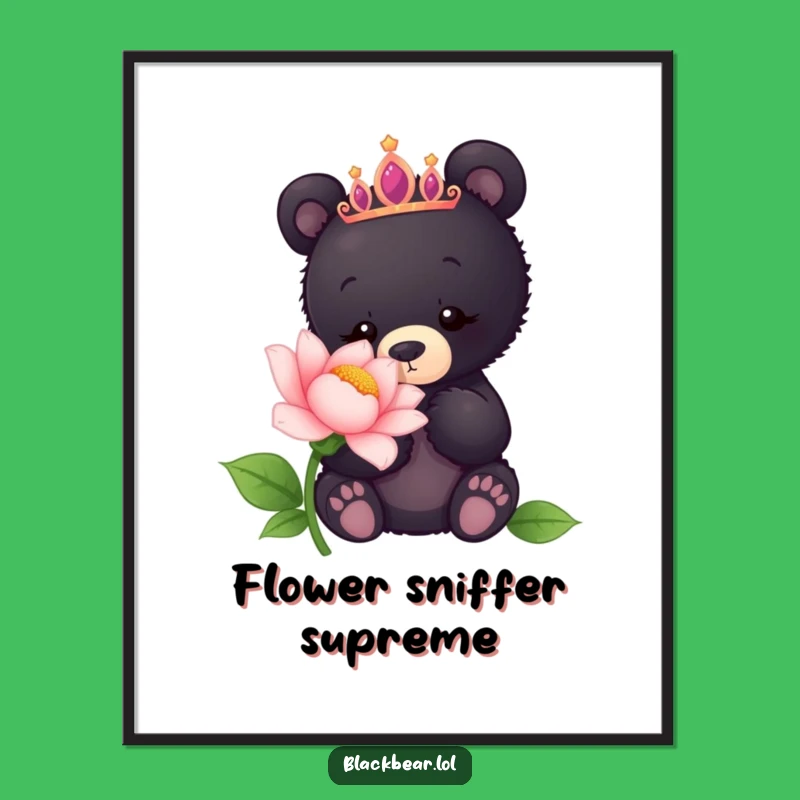 Funny Bear Cub Tiara Flower Poster - Curious Nature Wall Art Gift