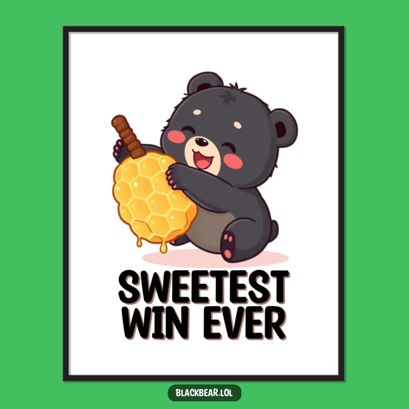 Funny Bear Cub Honeycomb Poster - Adorable Forest Wall Art