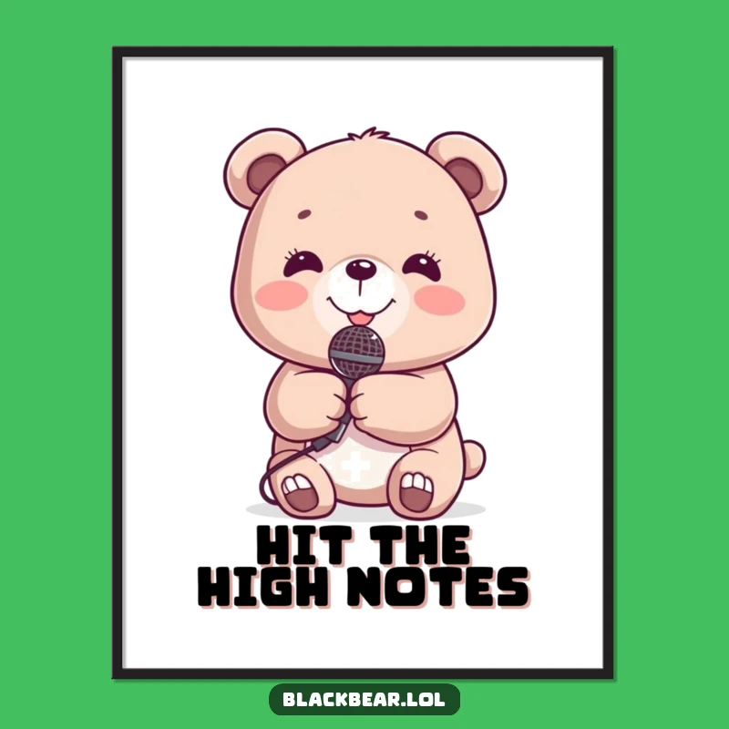 Funny Bear Microphone Poster: Star Cub Art, Whimsical Funny Gift for Walls