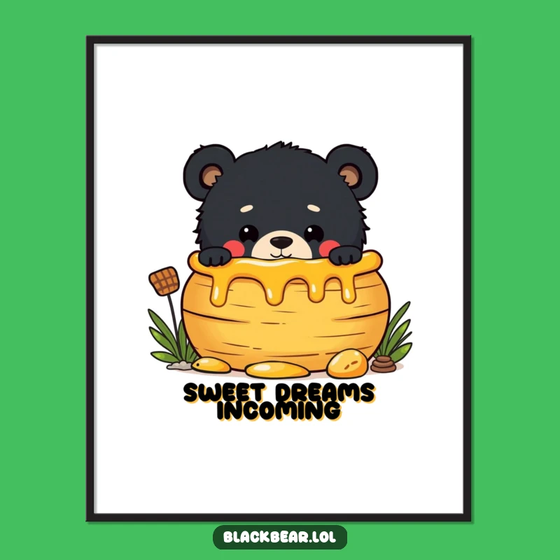Funny Honey Pot Bear Cub Poster - Mischievous Peek-a-Boo Art, Humorous Gift